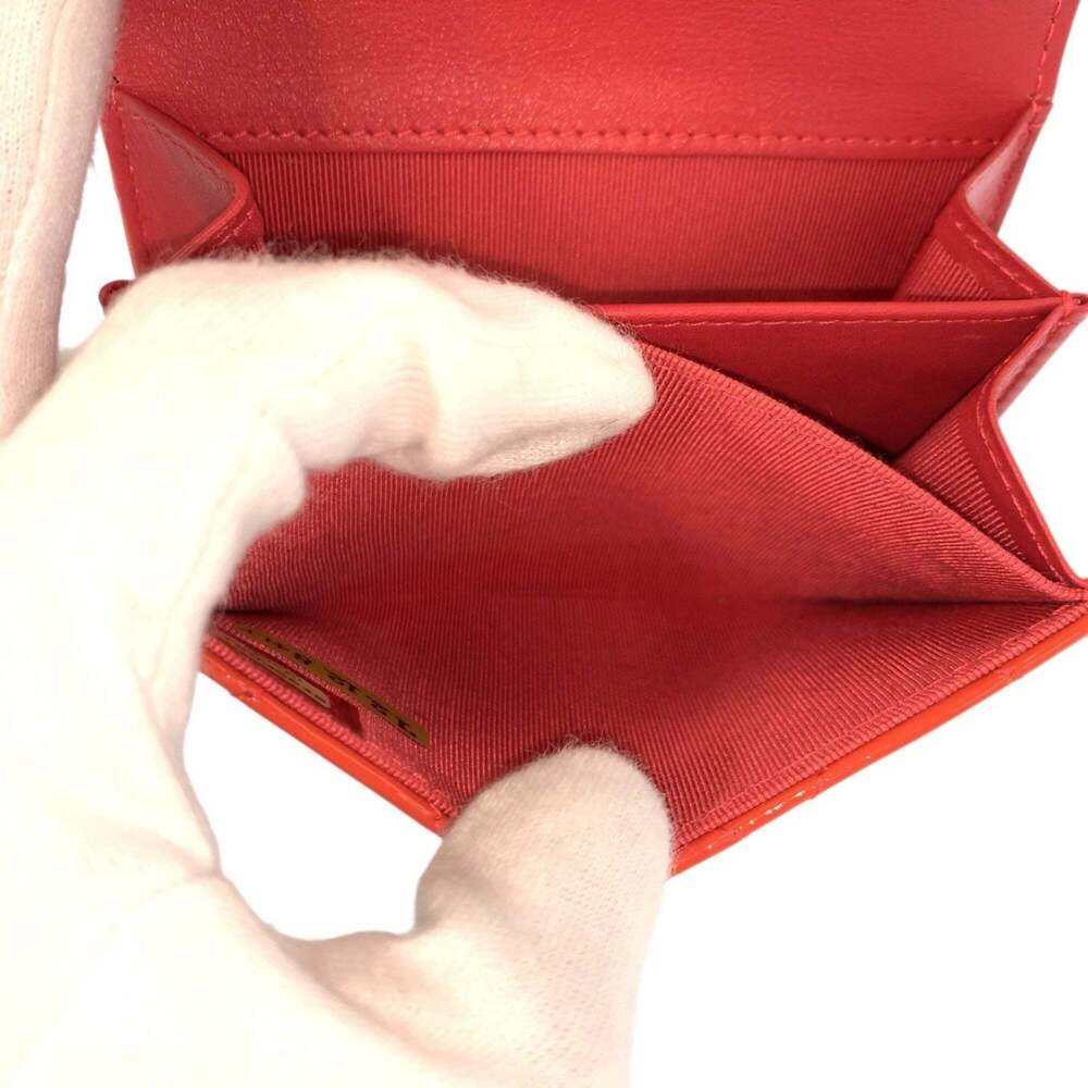 CHANEL Matelassé Coco Mark Orange Patent Leather Wallet/Coin Purse/Card Case ... - Picture 6 of 9